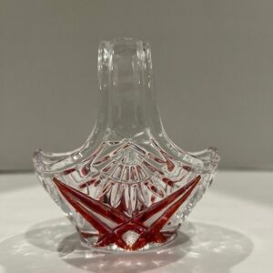 Vintage Crystal Small Basket with Handle Red Design